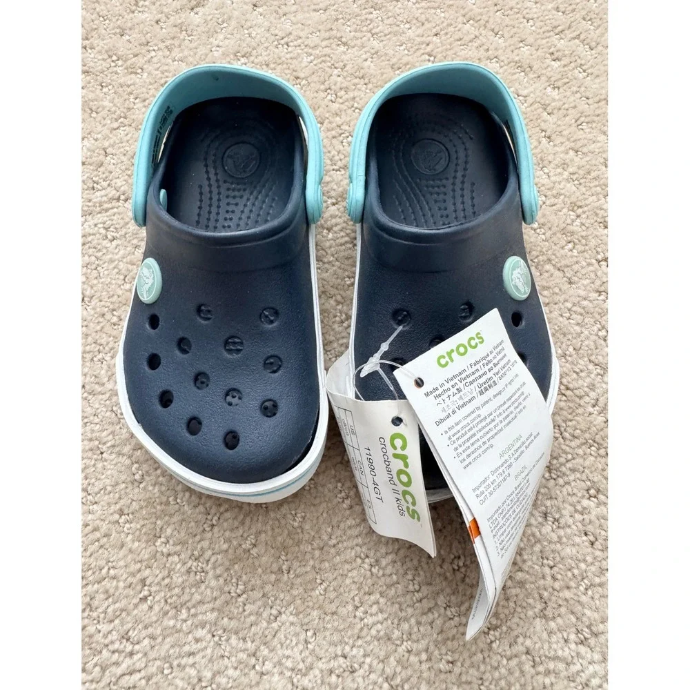 CROCS Crocband II Kids Navy Light Blue Clogs Shoes 11990-4GT Size C8/C NWT
